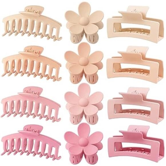 Large Hair Claw Clips 12 Pack, Flower Hair Clips for Thin Hair, Big Square